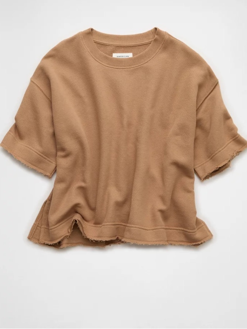 American Eagle Outfitters Cropped Boxy Sweatshirt in Camel